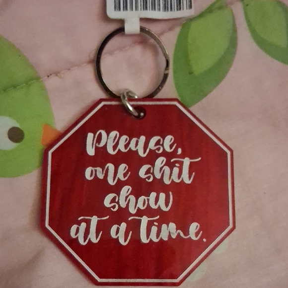 Red Octagonal Keychain with Humorous Quote - Picture 1 of 3